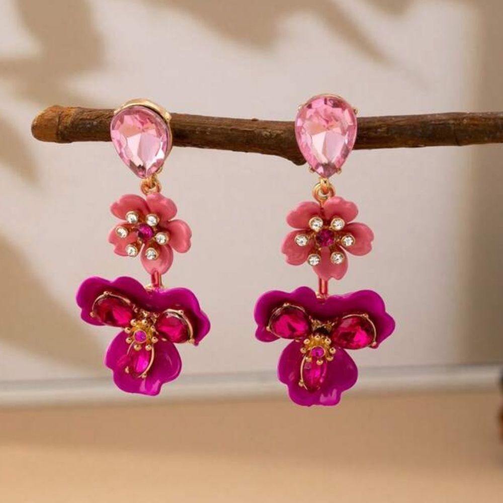 Pink Floral Drop Earrings A1502